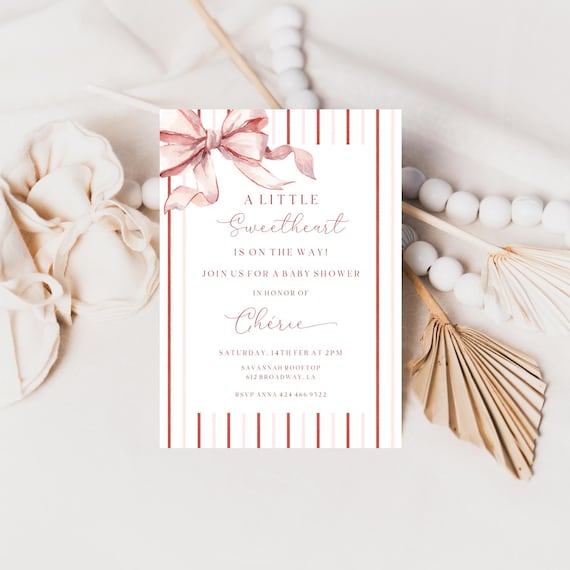Valentines Baby shower Invitation, Little Sweetheart, Pink Bow (Editable Printable) Instant Download #vrp