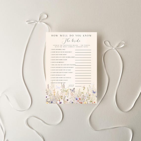 Wildflower Bridal Shower Game, How Well Know The Bride Floral (Editable Printable) Digital #dwf