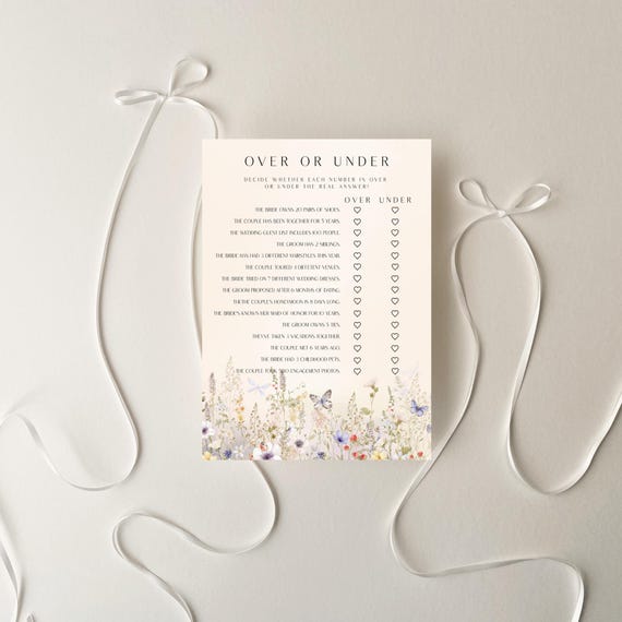 Wildflower Bridal Over or Under, Bridal Shower Game, Floral (Editable Printable) Digital #dwf
