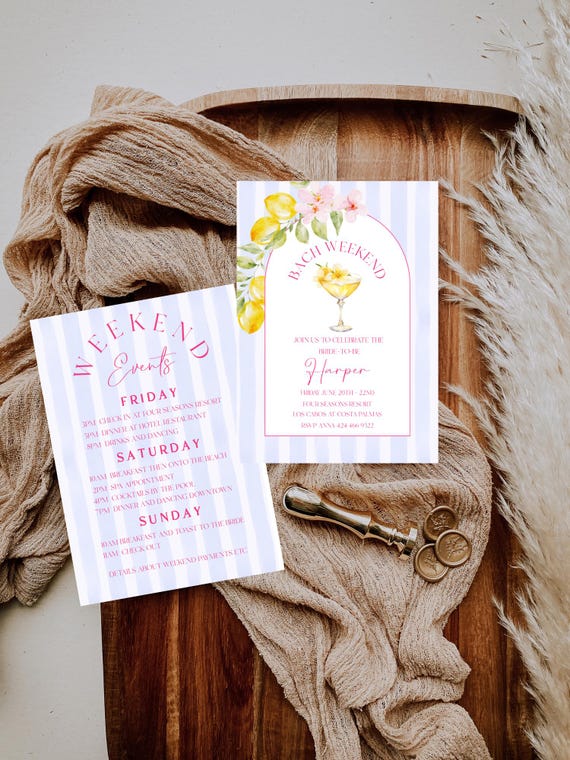 Lemons Bachelorette Invitation Template: Sorrento Coastal Party  Martini (Digital Editable ) Instant Download