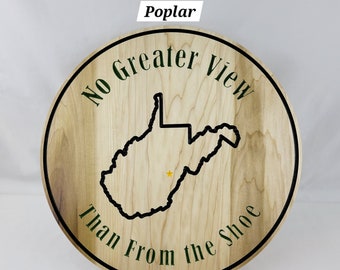 Snowshoe, WV | No Greater View than From the Shoe | Wall Hanging | Carved | Handmade | Wood | Round