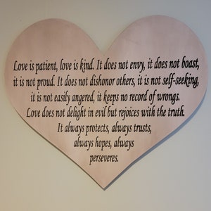 Heart Wall Hanging I Corinthians 13 Love Carved Handmade Wood image 1