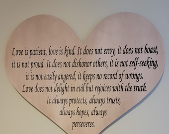 Heart Wall Hanging | I Corinthians 13 | Love | Carved | Handmade | Wood