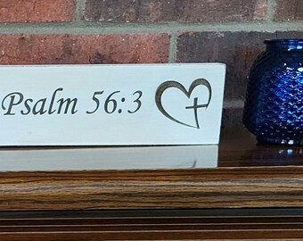 Psalm 56:3 Over The Door Wood Sign | White Worn Finish | Mantle | Rustic | Farmhouse | Carved