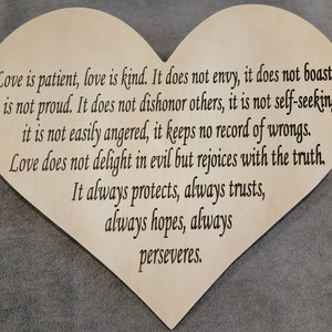 Heart Wall Hanging I Corinthians 13 Love Carved Handmade Wood image 6