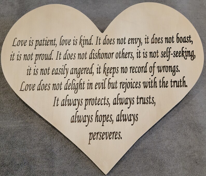 Heart Wall Hanging I Corinthians 13 Love Carved Handmade Wood image 6