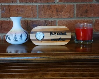 Handmade clock | Oval | Silver | "It's 5 o'clock somewhere