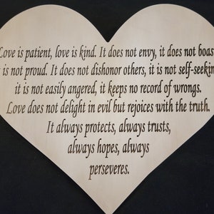 Heart Wall Hanging I Corinthians 13 Love Carved Handmade Wood image 2