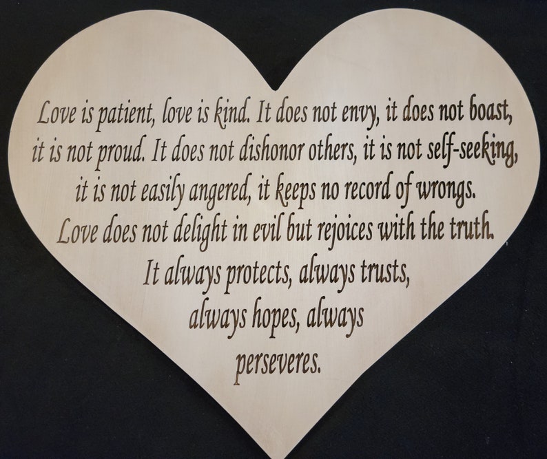 Heart Wall Hanging I Corinthians 13 Love Carved Handmade Wood image 2