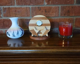 Clock | Gold Finish | Wood | Handmade | Star | Desktop | Tabletop