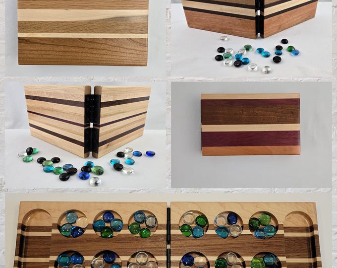 Mancala Board Game, Wooden, Folding, Handmade