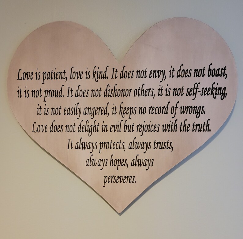 Heart Wall Hanging I Corinthians 13 Love Carved Handmade Wood image 1