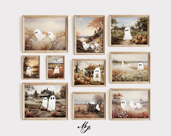 Ghost Halloween Gallery Wall Art Prints, Vintage Paintings (Digital Download)