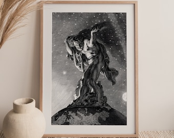Atlas Holding Sky Print – Vintage Greek Mythology Art (digital