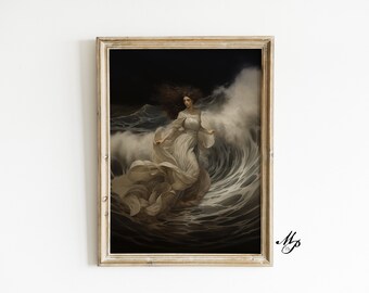 Ocean Goddess Art Print: Celestial Night, Dark Academia (Digital Download)