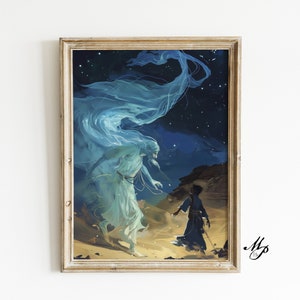 Meeting The Djinn, Genie Art,  Fine Art Giclee Witchcraft, Wicca Pagan Luna Vintage Painting, Witchy Artwork, Ancient Esoteric Art, Occult