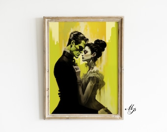 Impressão artística da Noiva de Frankenstein, decoração vintage de Halloween (download digital)