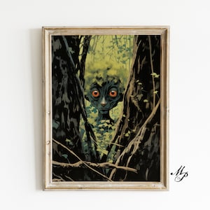 Guardian of Forest | Dark Cottagecore Decor, Gothic Wall Art, Woodland Goth Decor, Vintage Dark Oil Painting, Cottagecore Halloween
