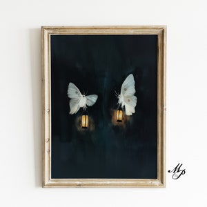 Dem Licht gezeichnet, Motten Kunst, Motten Illustrationen, Magie Kunstdruck, Boho Ästhetik, Dark Academia Art, Cottagecore Natur Druck