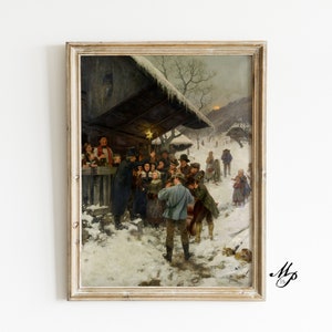 Country Christmas Vintage Painting | Winter Rustic Wall Art | Holiday Decor - Santa Print, Christmas Decor, Vintage Christmas