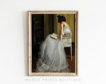 Woman Reading Antique Portrait: Moody Cottagecore Art (Digital Download)