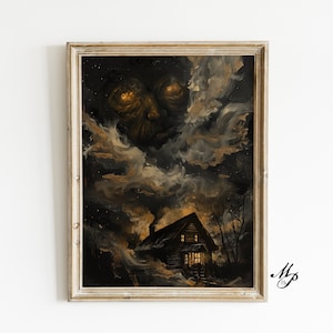 Cabaña misteriosa iluminada por la luna en el bosque / Estética macabra / Arte académico oscuro / Decoración gótica victoriana - Academia oscura - Arte gótico - Arte oculto