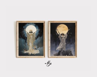 Luna Goddess Art Print Set: Vintage Witchcraft Decor (Digital Download)