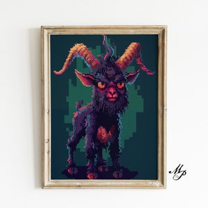 Pixel Baphomet Art Print - Dark Academia Poster, Gothic Witchcraft, Witchy Occult Folklore, Macabre Pagan Wall Decor, Occult