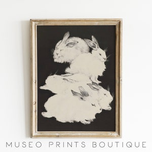 GOTHIC Rabbits Print | Vintage Moody Dark Cottagecore Woodland Animal Printable Wall Art | Dark Academia Aesthetic | DARK ACADEMIA