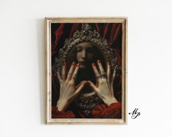 Scrying Mirror Art Print – Dark Academia Witchcraft Poster (Digital Download)