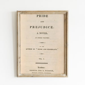 Pride and Prejudice Print - Jane Austen Poster - Literary Gift - Book Lovers and Bookworms Gift - vintage Digital Printable
