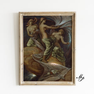 The Fates Gathering in The Stars - Greek Mythology - Vintage, Occult Poster, Gothic Home Decor, Witchcraft, Witch Print, Wiccan Art
