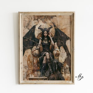 Lilith sitzender Thron Teufel Druck, Dämon Vintage dunkle Kunst, okkultes Poster, Gothic weiblicher Dämon, Hexerei, Hexe Druck, Wicca Kunst