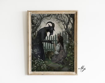 Oude Nick en Witch - Dark Academia Poster, gotische hekserij, Witchy occulte folklore, macabere heidense muur decor, occulte kunst