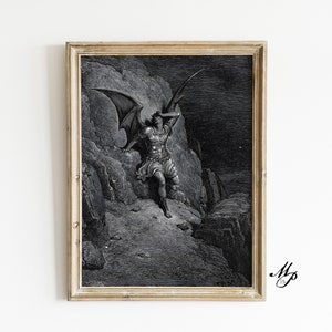 Gustave Dore - La caduta di Satana - Paradiso perduto - Arte della parete gotica - Stampa del diavolo - Estetica oscura - Poster dell'Accademia oscura - 1885