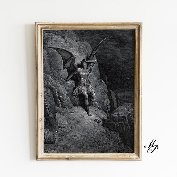 Gustave Dore - The Fall of Satan - Paradise Lost - Gothic Wall Art - Devil Print - Dark Aesthetic - Dark Academia Poster - 1885