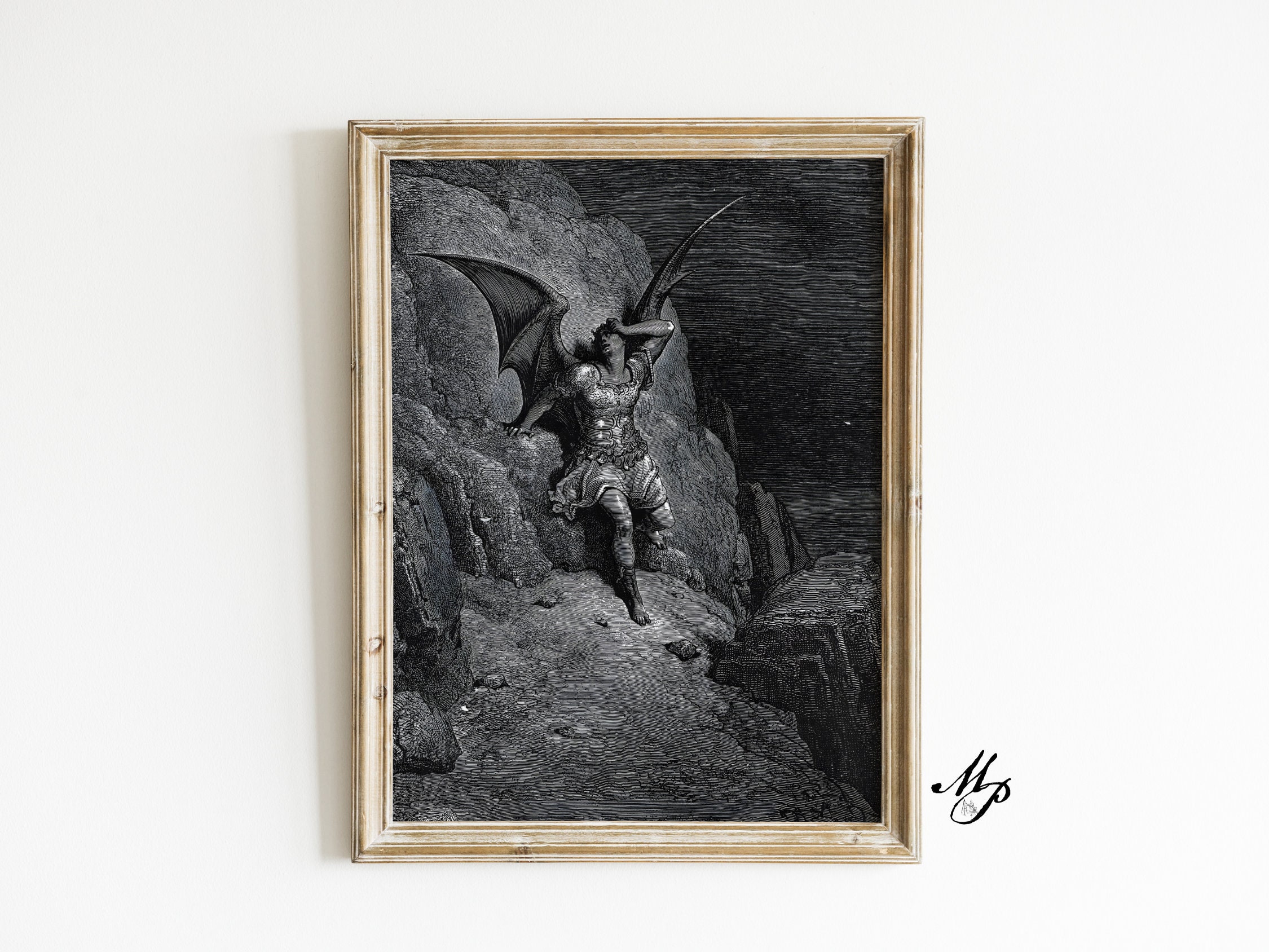 Gustave Dore - The Fall of Satan - Paradise Lost - Gothic Wall Art - Devil Print - Dark Aesthetic - Dark Academia Poster - 1885