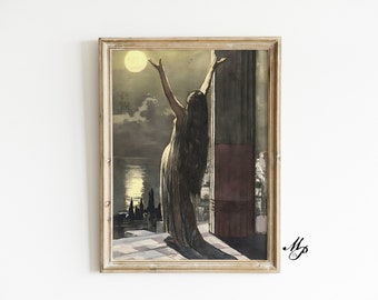 Luna Worship Print - Vintage Art - Dark Art - Occult Poster - Gothic Home Decor - Witchcraft - Witch Print - Wiccan Art