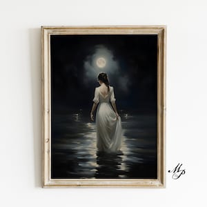 The Dark Waters - Dark Academia Print, Witchy Decor, Moody Victorian Wall Art, Woman Portrait, Dark Art Vintage Print, Woman Lake Print