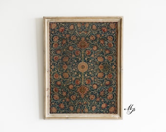 Vintage William Morris Textile Art Print - Antique Rug Design (Digital Download)
