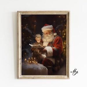 Printable Christmas wall Art, Santa Print, Christmas Decor, Vintage Santa Checking His List, Textured Printable, Digital Download