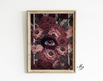 Blumenauge Gothic Art Print, Dark Academia Dekor (Digitaler Download)