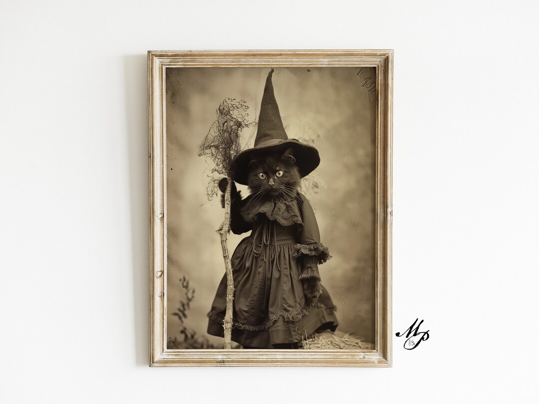 Cat Witch Black Cat, Halloween Feline Art, Witchy Vintage Poster, Art ...