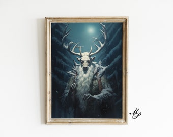 Guardian of The Forest | Dark Cottagecore Decor, Gothic Wall Art, Woodland Goth Decor, Vintage Dark Oil Painting, Cottagecore Halloween