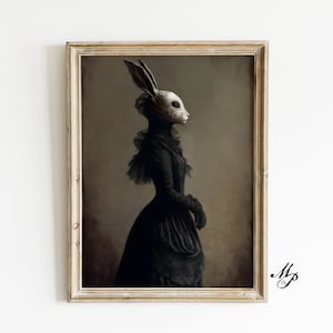 Lady in Black - Vintage Print - Wohnkultur - Kaninchen Kunst - Dunkle Kunst - Okkultes Poster - Gothic Wohndekor - Hexerei - Wicca Kunst
