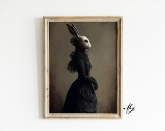 Lady in Black - Vintage Print - Home Decor - Rabbit Art - Dark Art - Occult Poster - Gothic Home Decor - Witchcraft - Wiccan Art