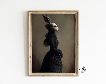 Lady in Black - Vintage Print - Wohnkultur - Kaninchen Kunst - Dunkle Kunst - Okkultes Poster - Gothic Wohndekor - Hexerei - Wicca Kunst