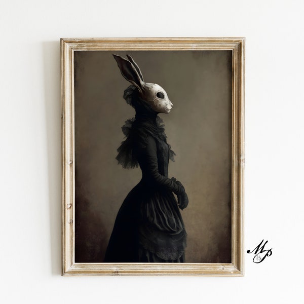 Lady in Black - Vintage Print - Home Decor - Rabbit Art - Dark Art - Occult Poster - Gothic Home Decor - Witchcraft - Wiccan Art