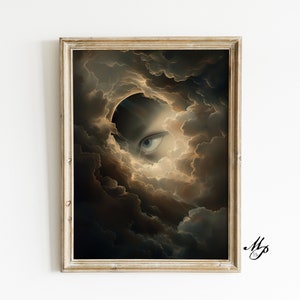 Mondgöttin Kunstdruck, Halbmond & Sterne Malerei, himmlischen Nachthimmel Wandkunst, digital druckbare Download, dunkle Academia Dekor