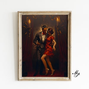Mujer demonio bailando fotografía vintage satánica, impresión de cartel de arte, academia oscura, cartel gótico oculto, decoración del hogar de brujería